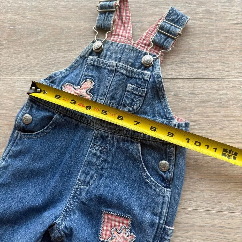 Baby Gap Vintage Y2K Denim Overalls Pink & White Patches Girl XS 0-3 Mos Cottage